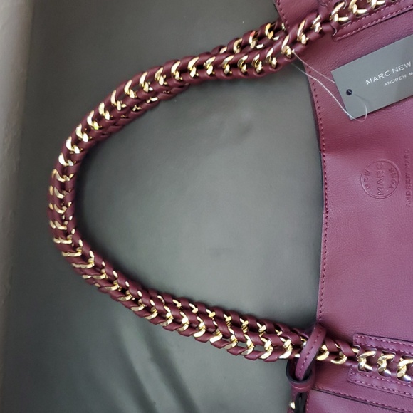 ANDREW MARC NEW YORK PURSE TOTE Bag Set BURGUNDY GOLD BRAIDED CHAIN Faux Leather - Picture 9 of 16